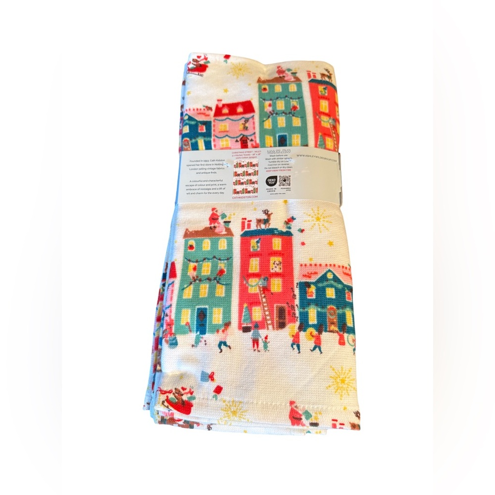 Cath Kidston NWT 3 Pk Holiday Town 100% Cotton 18” x 28” Kitchen Towels - Picture 2 of 8